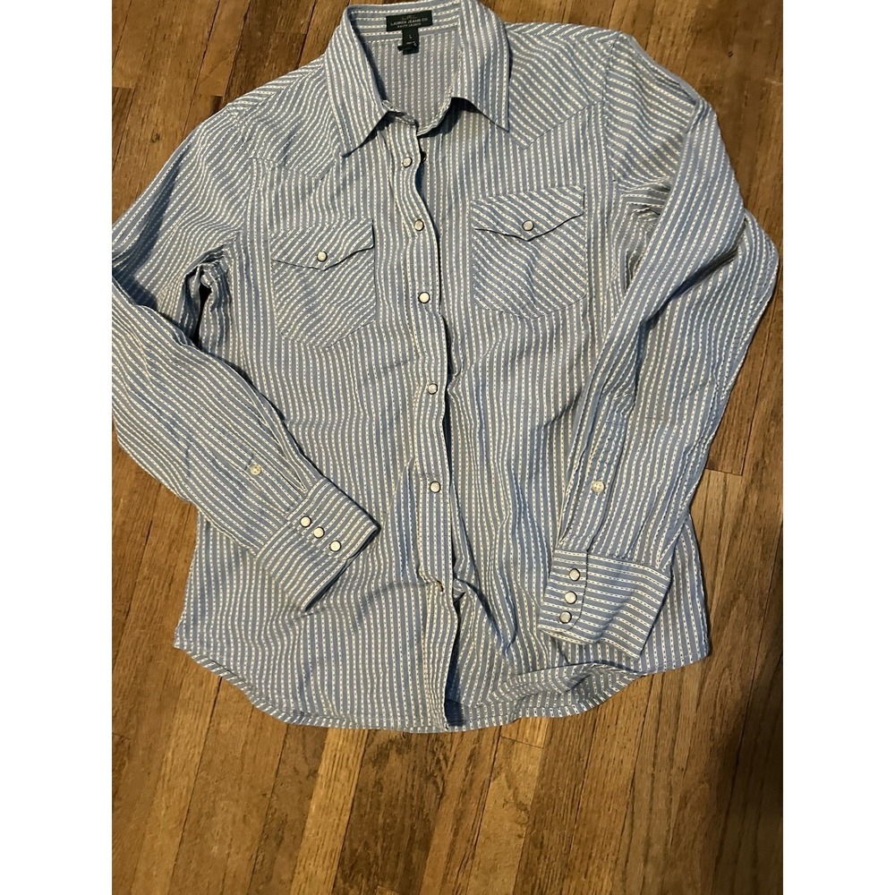 VTG LRL Lauren Jean Co Women's M Western Pearl Snap Textured Stitch Shirt Blouse